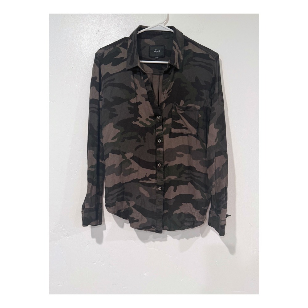 Rails Hunter Camo Button Down Shirt Women Medium Dark Green Camouflage Rayon